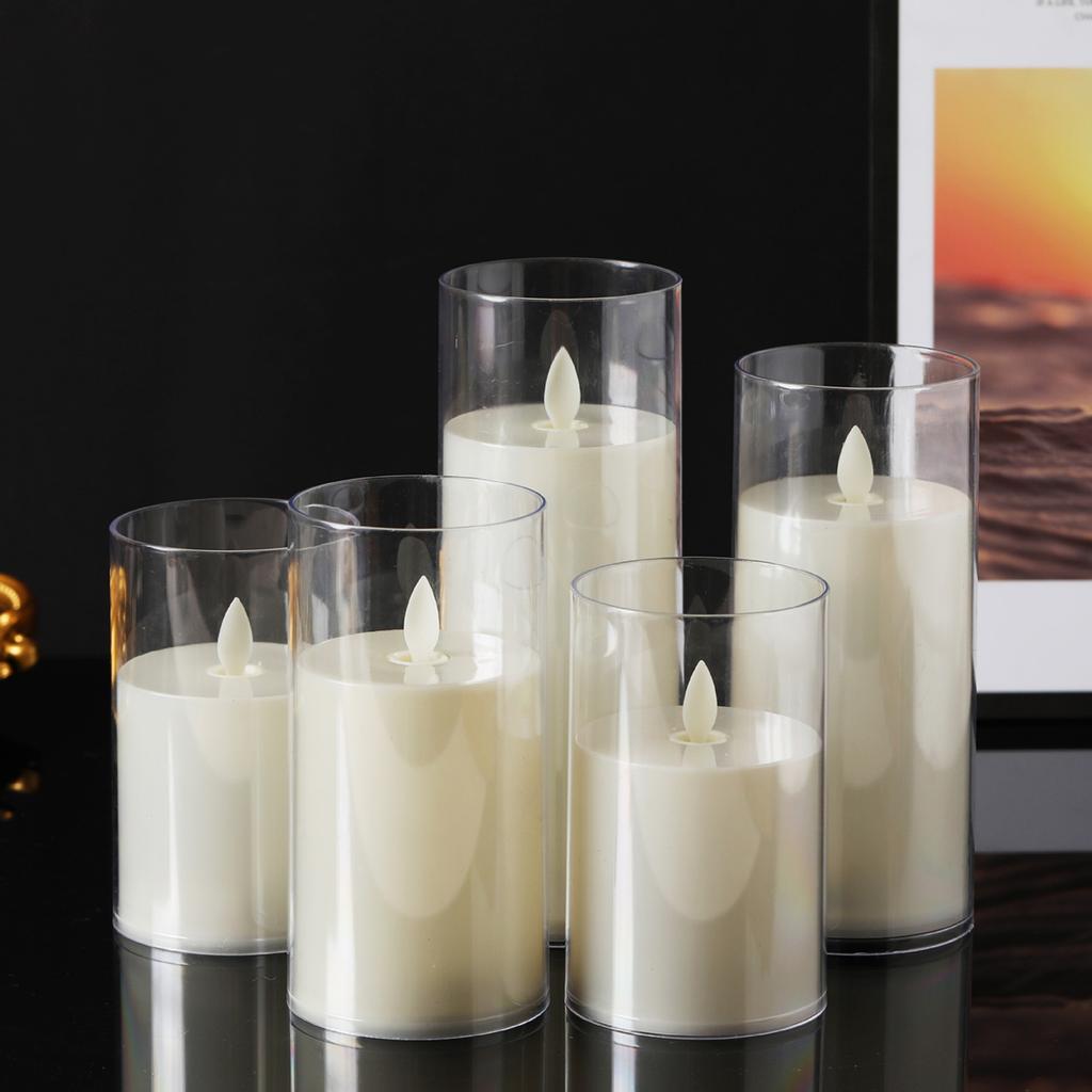 LED Electronic Candle Acrylic Cup Warm Light with Battery Flameless Moving Candle Christmas Church Wedding Home Bedroom Decor