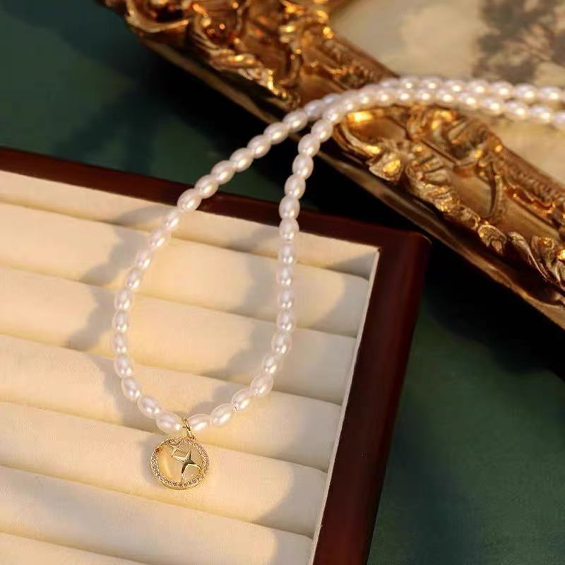 Pearl Necklace Women'S Opal Star Pendant Design Year High Temperament Clavicle Neck Chain