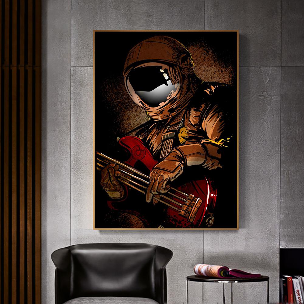 Astronaut Koszykarz Muzyka Malarstwo Nowoczesna Sztuka Ścienna Druk na Płótnie Plakat Zabawny Obraz do Salonu Dekoracja Domu Cuadros