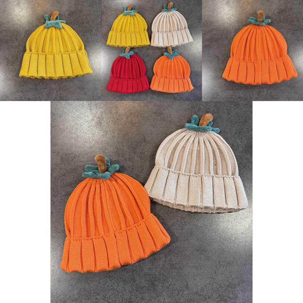 Trendy Pumpkin Knit Hat With Decorative Flowers And High Crown For Women Winter Wear