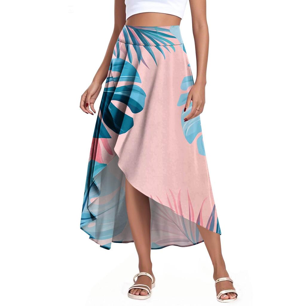 Women's Fashion Casual Printed Slit Ruffle High Waisted Fluttering Shorts Skirt