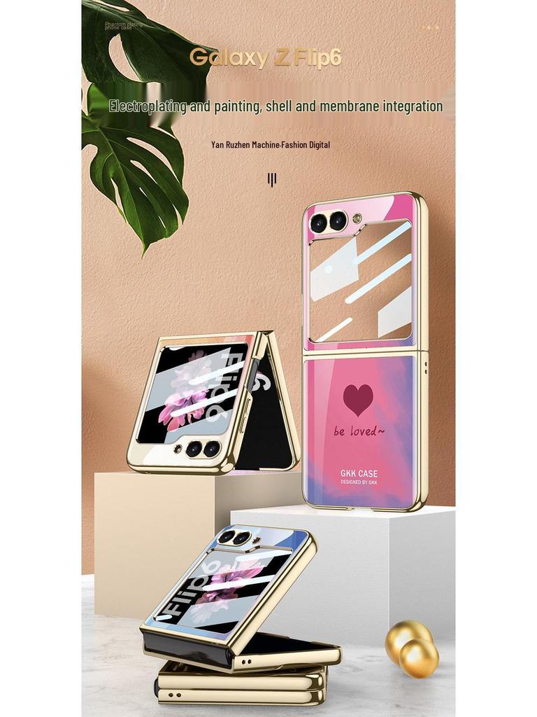 Custodia Samsung Z Flip6 con Cuore in Vetro Galvanizzato Schermo Pieghevole