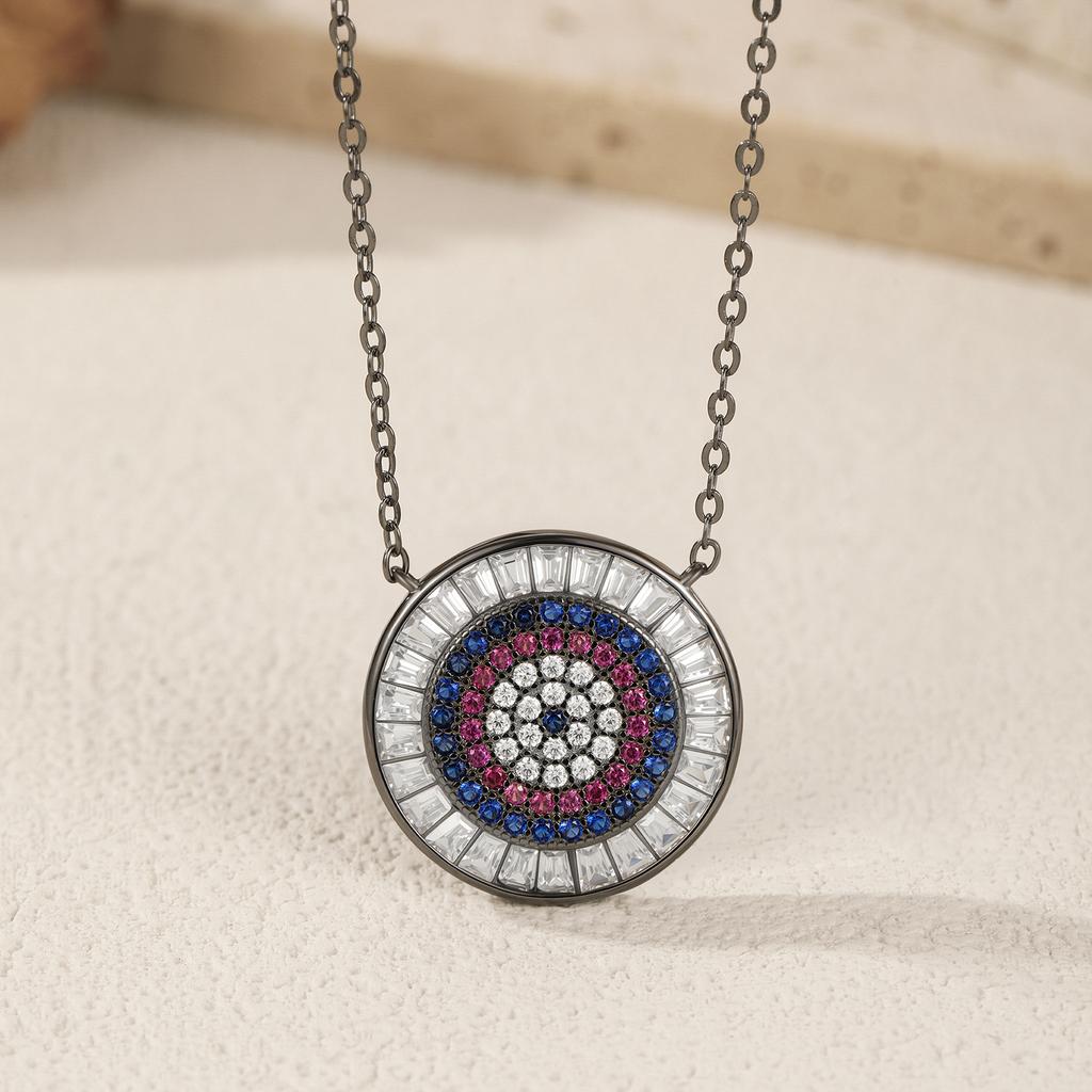 MODIAN 925 Silver Colorful Round CZ Pendant Necklace Black Stackable Link Chain Necklaces For Women Fine Jewelry