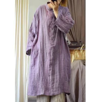 Toamna femei in neregulat vintage cămașă culoare solidă distress stil chinezesc cămașă cu mânecă lungă