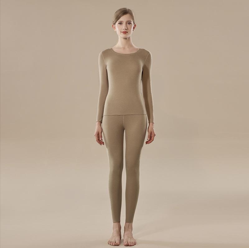 Women's Class A Fleece-Lined Thermal Cashmere Underwear Set - Antibacterial Autumn/Winter Top and Pants.