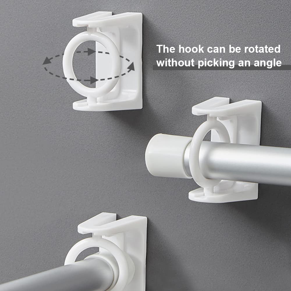 4PCS No Drill 360° Rotating Curtain Rod Brackets Self Adhesive Adjustable Curtain Rod Holders for Rods up to 2.5cm, White