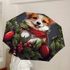 1pc Christmas Corgi Wreath Umbrella with Plastic Handle,Suitable for All Seasons Home Travel Outdoor UmbrellaDD224
