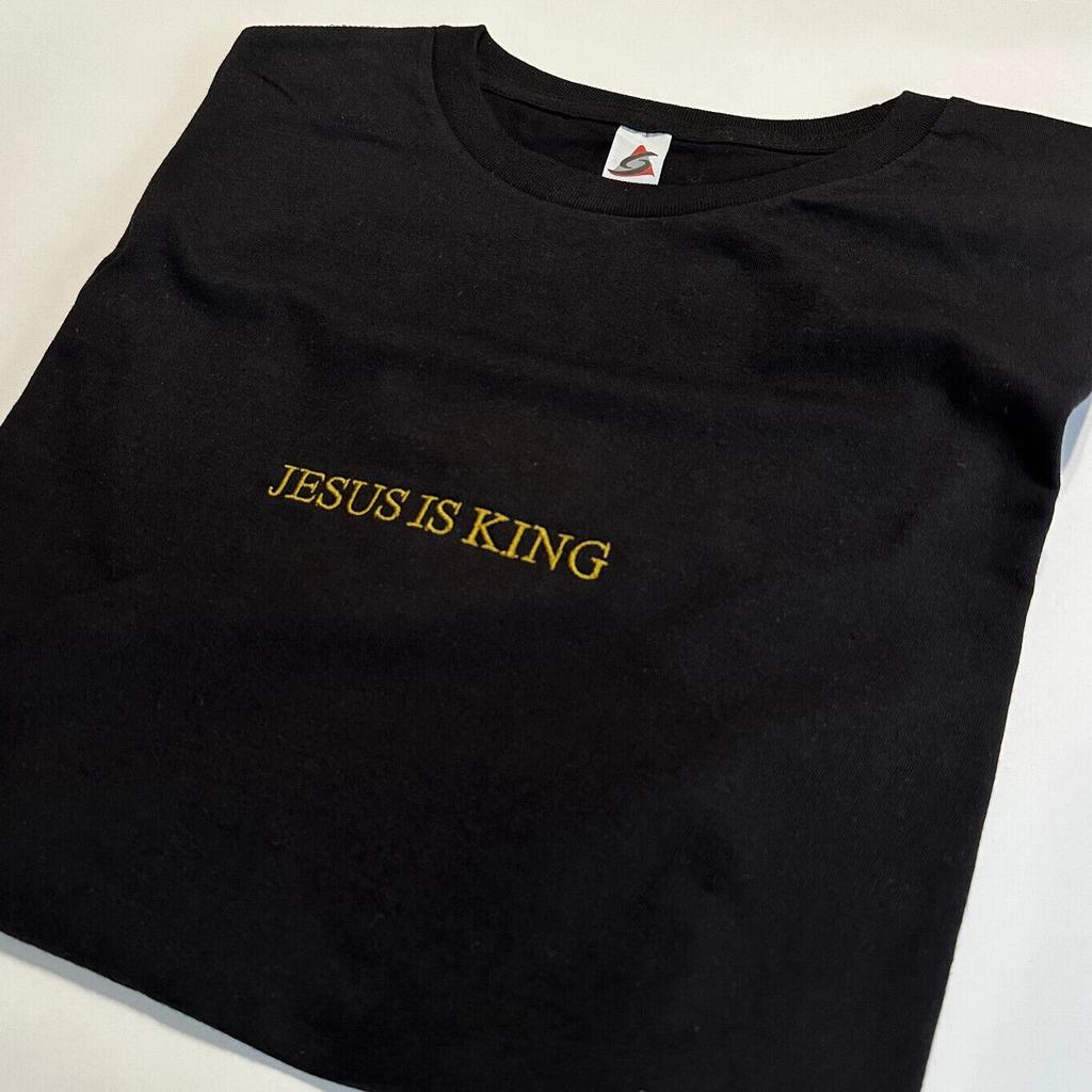 Jesus Is King Stitched Gold Embroidery T-Shirt Embroidered Christian God is Good