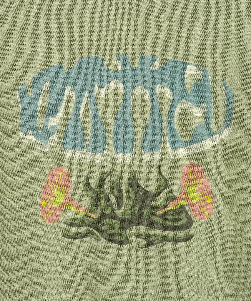 KNITTED Coolever Flower Print Half Knit Sage Green
