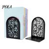 L-shaped Bookend 1 Pair Flower Metal Bookends, Decorative Vase Book Ends for Non-slip Shelves, Black Holder Stopper Home Office Reading Room