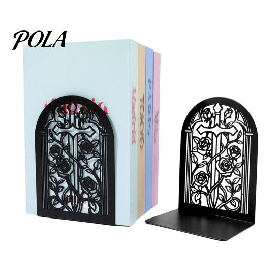 L-shaped Bookend 1 Pair Flower Metal Bookends, Decorative Vase Book Ends for Non-slip Shelves, Black Holder Stopper Home Office Reading Room