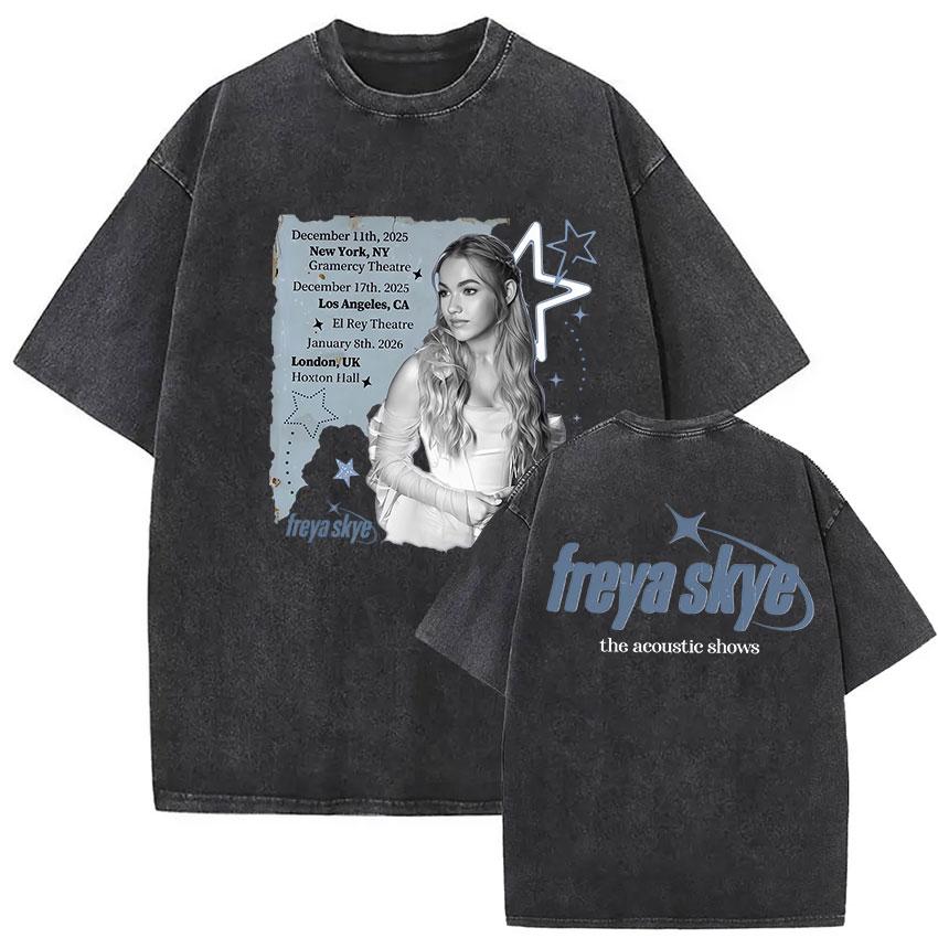 T-shirt Grafica Vintage Lavata Freya Skye Stars Align Tour Uomo Donna Estate Alta Qualità Moda Oversize Cotone