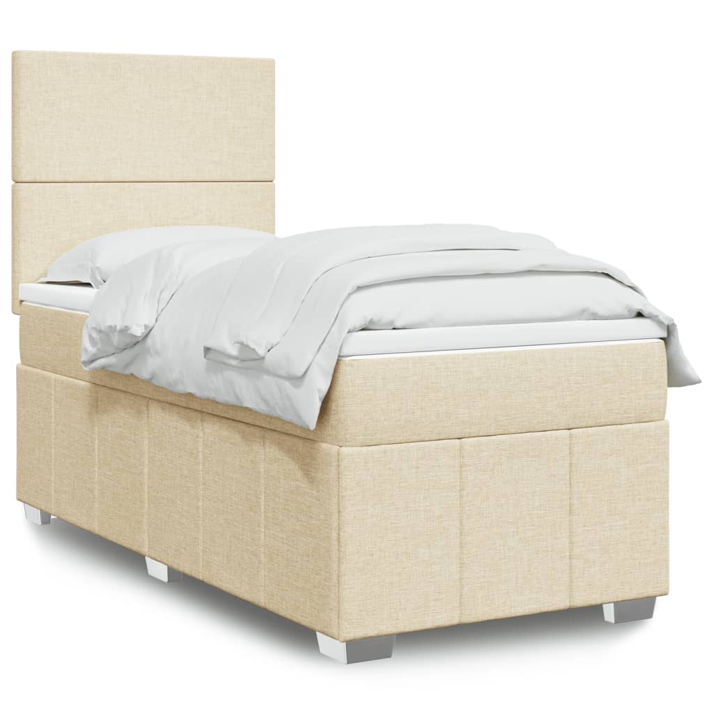 Box Spring Bed with Mattress Cream 90x200 cm Fabric