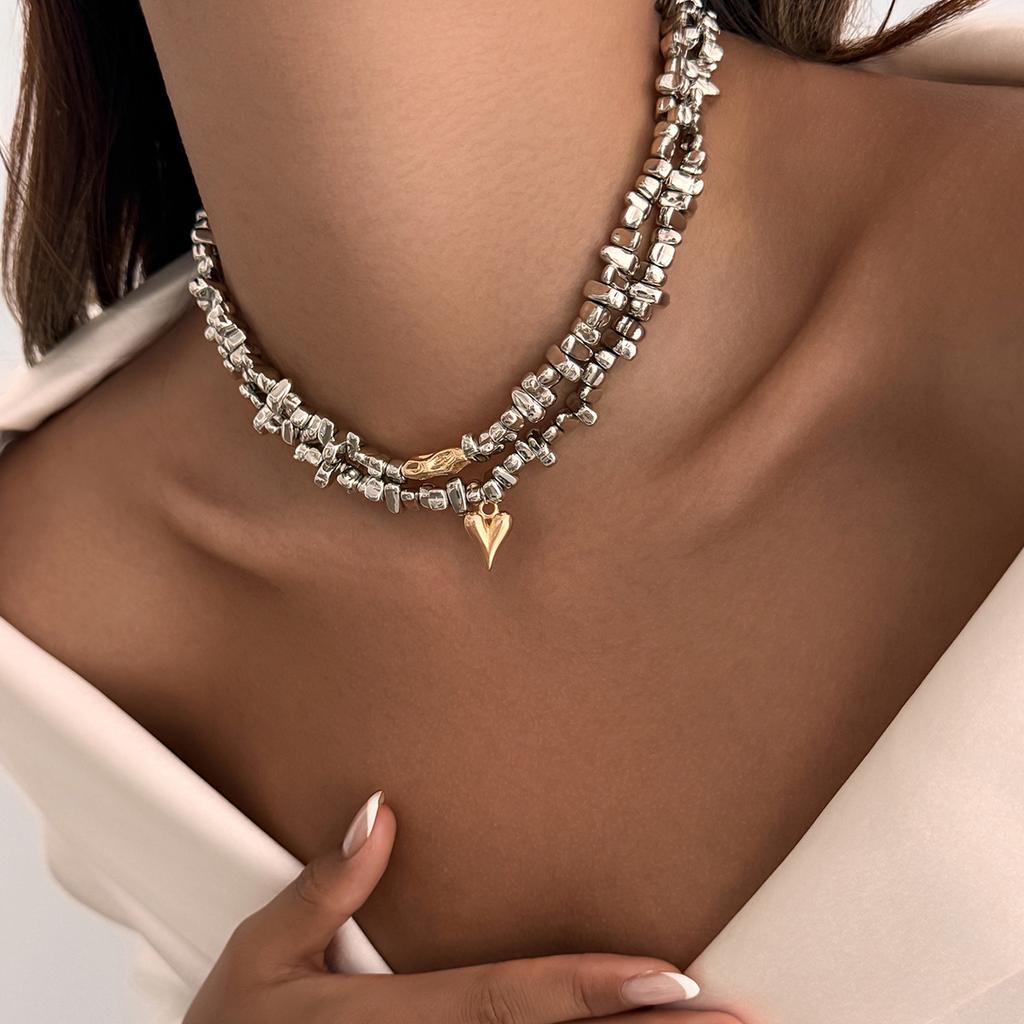 Punk 2 Pcs/Set Plastic CCB Beads Chain Necklace for Women Vintage Small Heart Choker Necklace Simple Fashion Jewelry Gift