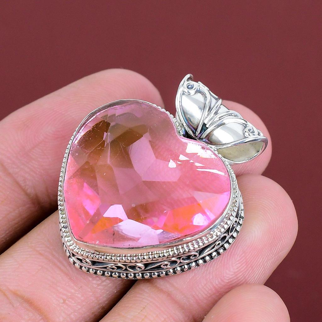 Faceted pink kunzite pendant real gemstone pendant dainty jewelry 925 sterling silver pendant handmade pendant vintage pendant gifts for her