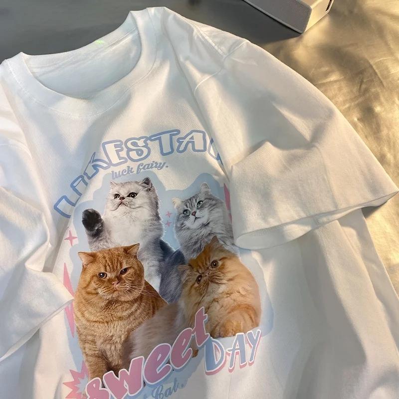 

Women Cat Super Cute T-shirt Loose Short Sleeve Sweet Plus Size Shirt Women s Clothing Korean Round Neck Multi Color Top S