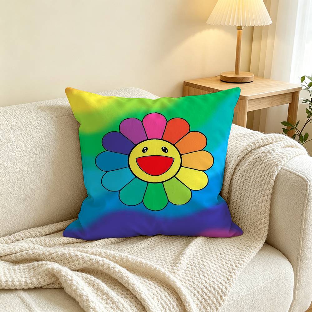 Takashi Murakami Flower Sunflower Square Double-Sided printed Pillow Case Bedroom Bedside Pillow Sofa Cushion Cover