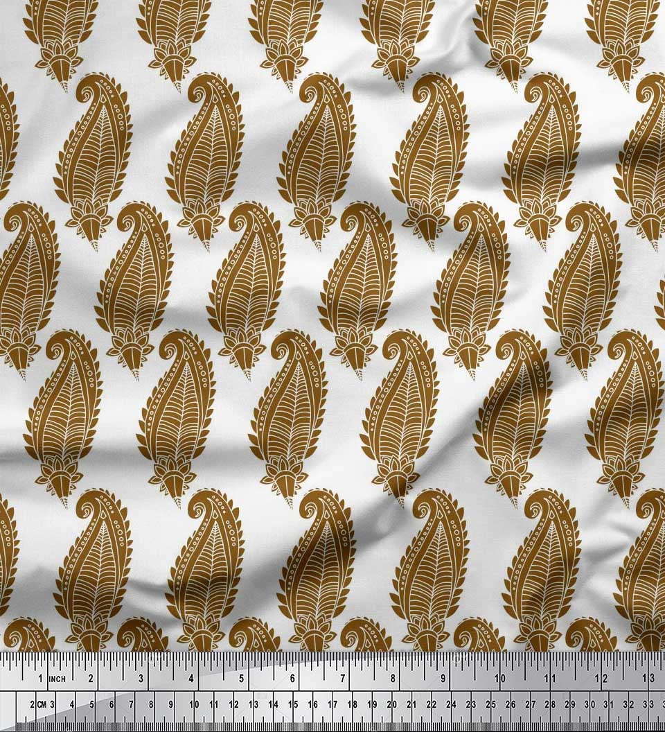 

Тканина Soimoi Blue Japan Crepe Satin Коричневий швейний матеріал з принтом пейслі, метр 42 дюйма 42 Inch Wide - Poly Crepe білий