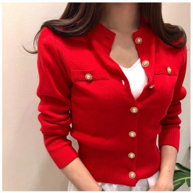 Skinny knitted cardigan women's short slim spring and autumn new sweater retro long-sleeved small coat top
