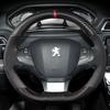 For Peugeot 308 307 2016- Hand Stitched Black Stitch Car Steering Wheel Cover DIY Non-slip Leather Car Interior