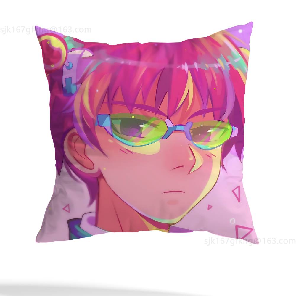 Anime Role S-Saiki K Chibi Pillow Case Square Double-Sided Printing Short Plush Sofa Cushion Cover Bedroom Bedside Pillow