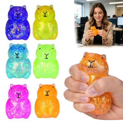 Jouet anti-stress Capybara compressible Capybara à paillettes Boule anti-stress Sucre Animal Relaxant Souple Extensible Jouet à pincer Fidget
