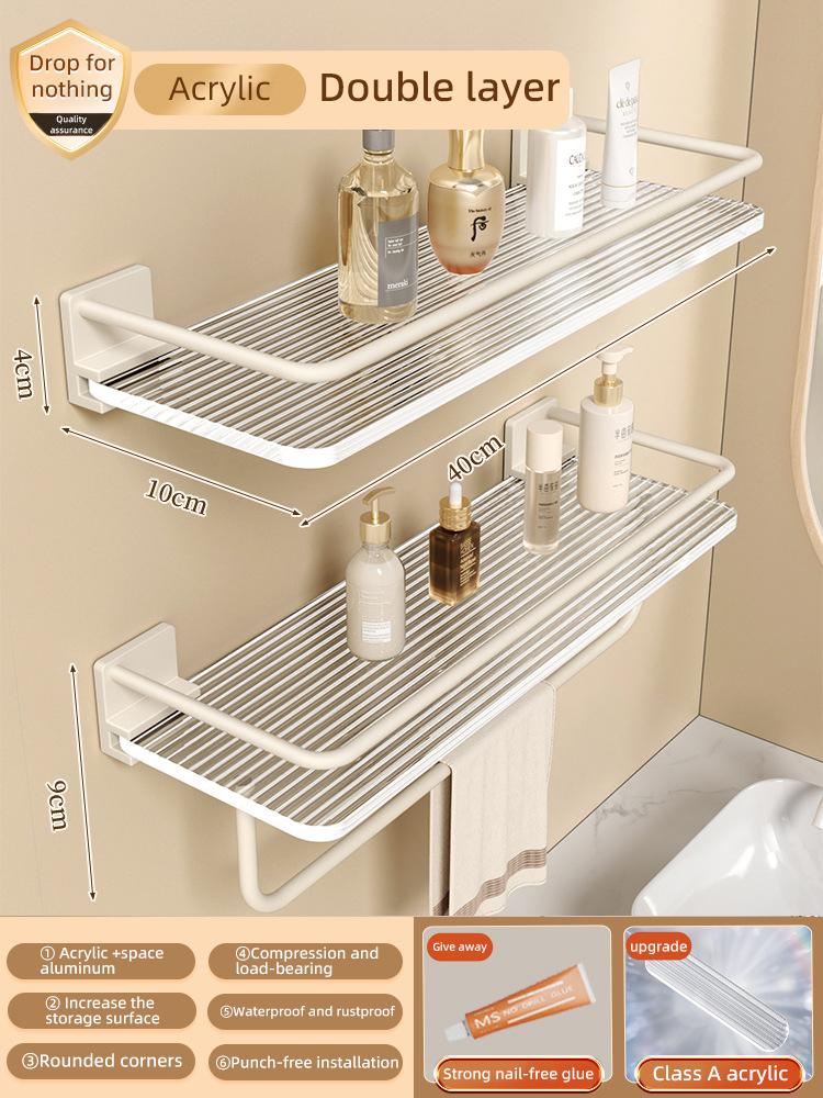 Acrylic Transparent Wall Storage Rack Cosmetic Makeup Storage Tray Shampoo Rack Shower Shelf Bathroom Accessories No Drill Shelf