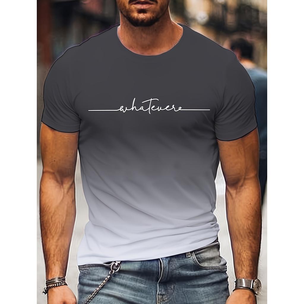 Summer Fashion Men's Clothing Trendy Design Gradient Color Letter Print T-Shirt Top Breathable Soft Short Sleeve Menswear