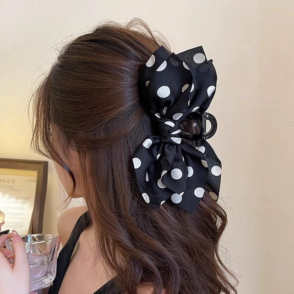 French Elegant Hair Claw Crabs For Women Polka Dot Fashion Bow Hair Clip Retro Head Shark Clip Luxury Hair Accessories