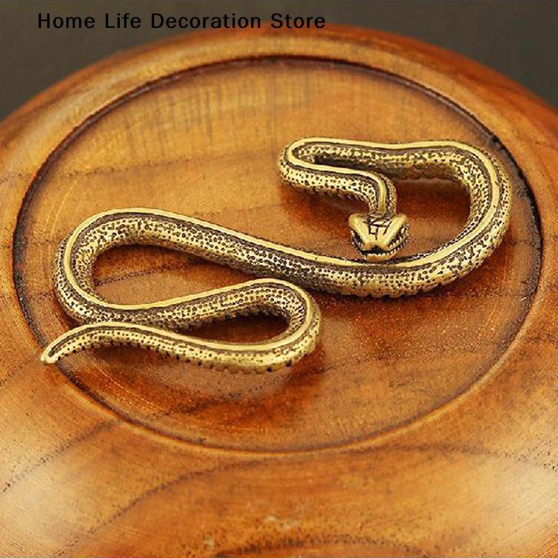 New Vintage Copper Snake Ornament Decorations Tea Pet Antique Zodiac Animal Figurines Miniatures Home Desktop Decor Brass Crafts