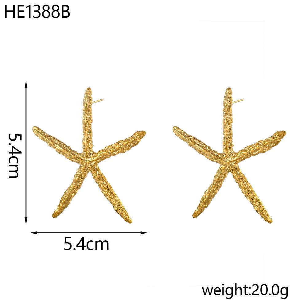 CARLIDANA Ocean Trendy Gold Plated Stainless Steel Fish Starfish Shell Open Ring Link chain Cord Necklace Bracelet Earrings Set