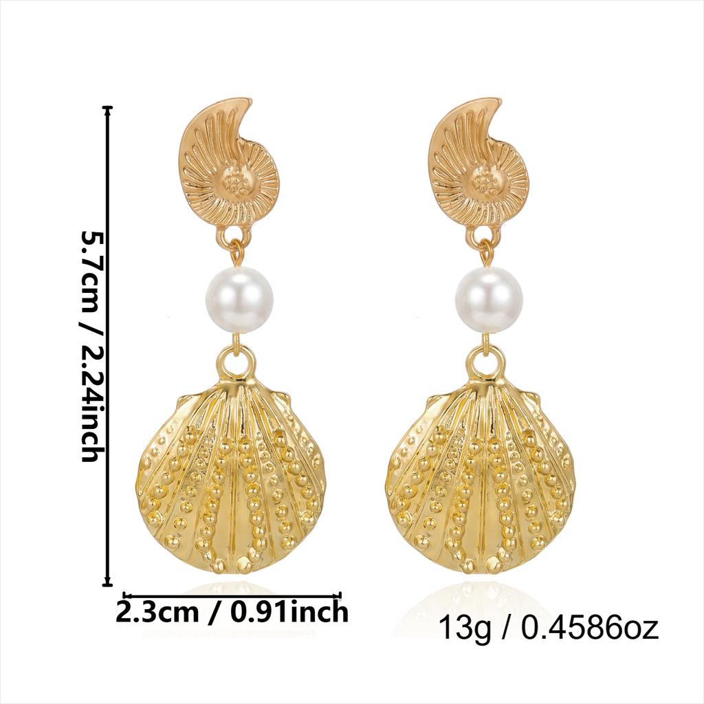 Fashion Shell Imitation Pearl Drop Earrings for Women Luxury Gold Color Beach Vacation Statement Jewelry Party Accessories