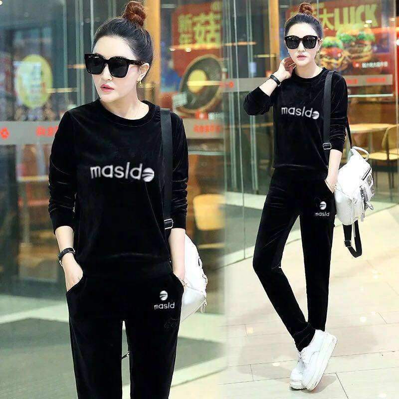 Velvet Sportswear for Women, Round-neck Velvet Casual Suit for Women, Running and Yoga Wear