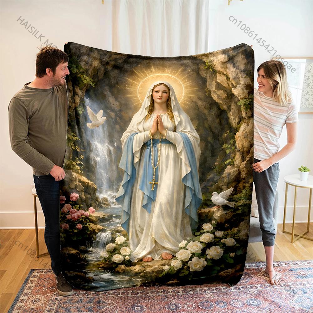 1PC Virgin Mary with Doves Print Blanket Warm Soft Fluffy Kids and Adult Sofa Bed Throw Blanket Outdoor Travel Camping RV