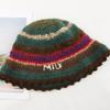 Rainbow Stripe Pattern Crochet Bucket Hat Ladies Commute Camping Fisherman Cap with Stripe Pattern for Girlfriend