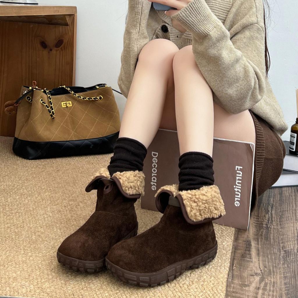 Ruodan, one boot and two wearing leather velvet warm snow boots for women's 2025 winter new short boots, fluffy cotton shoes