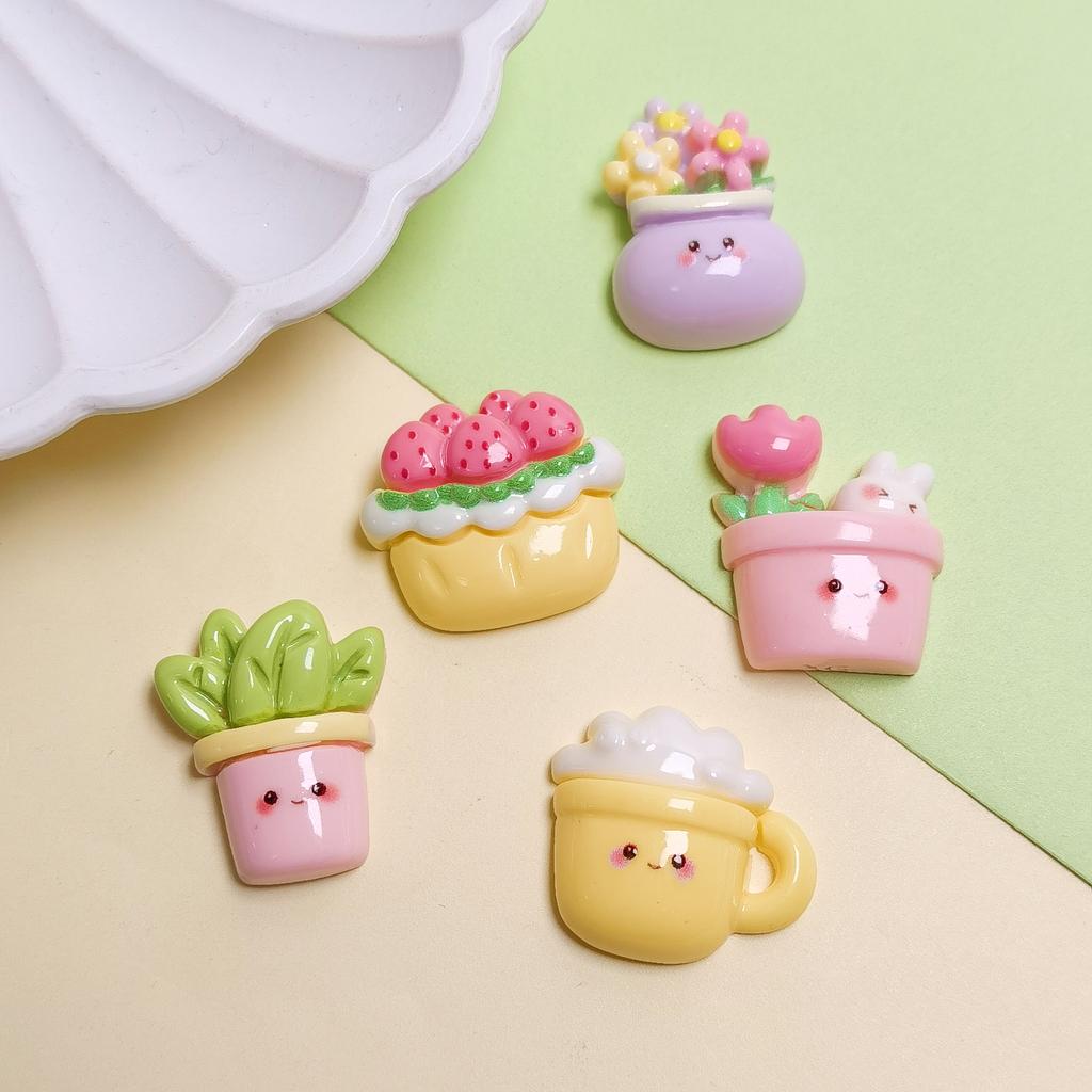 New Novelty 100Pcs Sweet Potted Plants Flatback Resin Cabochons Charms for DIY Jewelry Making Scrapbooking Embellishment Crafts