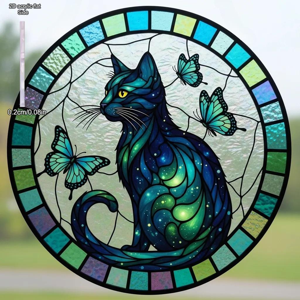 New Cat Painting Style Love Cats Pet Acrylic Maple Leaf Light Catcher, Celebration Home & Door Decor, Christmas & New Year Gifts