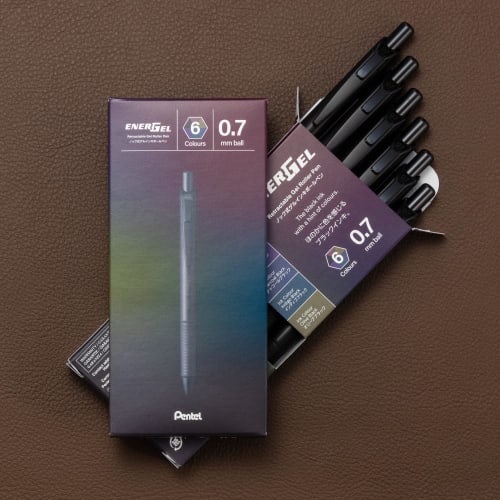 Pentel Ballpoint Pen Gel Ink Energel Knock Type Limited Black Colors 0.7mm Black Shaft BL77A-6 6 Color Set