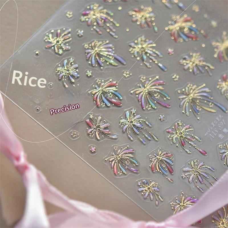 

Гарний Барвистий Замок Феєрверк Блискучий Романтичний Піротехніка Тиснення Самоклеючі Наклейки для Манікюру Наклейки для Манікюру на Новий Рік A3