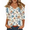 Women's Tops Three-quarter Sleeve Shirt V-neck Loose Casual Shirt Print T-shirt