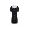 Color Block Round Neck Faux Two-Piece Short Sleeve Dress Women Dresses Black E33L1313