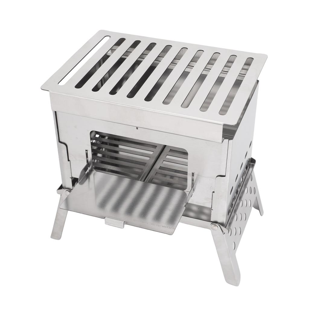 Portable Wood Burning Stove Camping Tent Stove Foldable BBQ Grill with 3 Cooking Modes Stainless Steel for Outdoor Picnic Backpacking