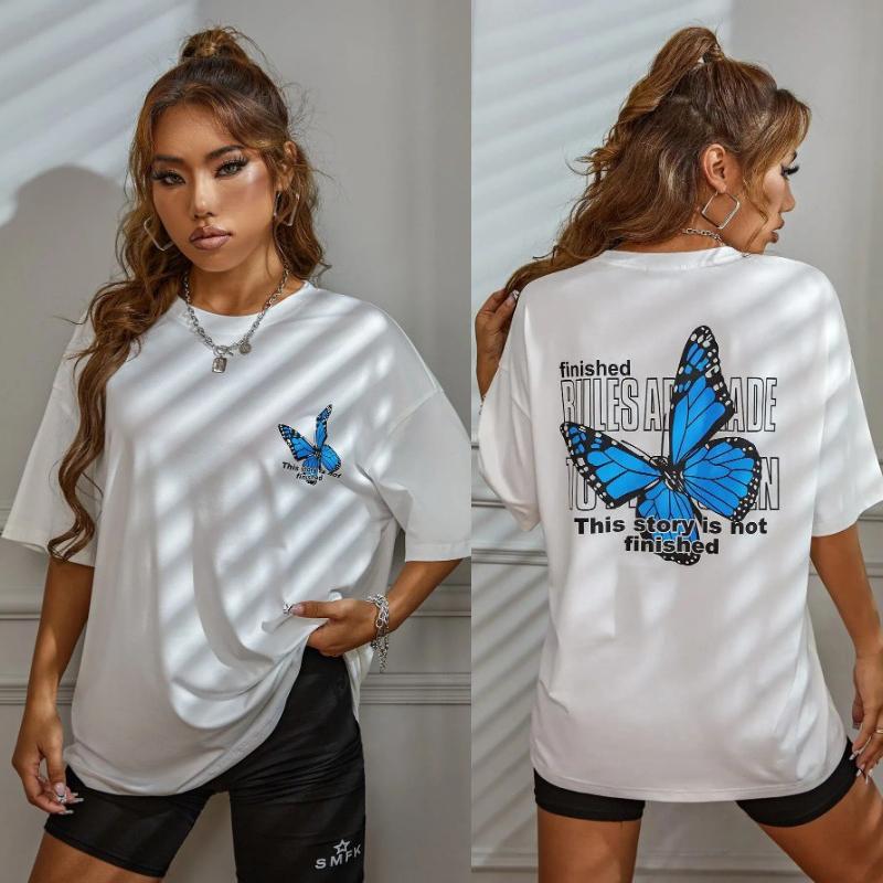 

Летний топ с круглым вырезом и принтом 3D-бабочки, модные повседневные женские футболки с короткими рукавами S белый