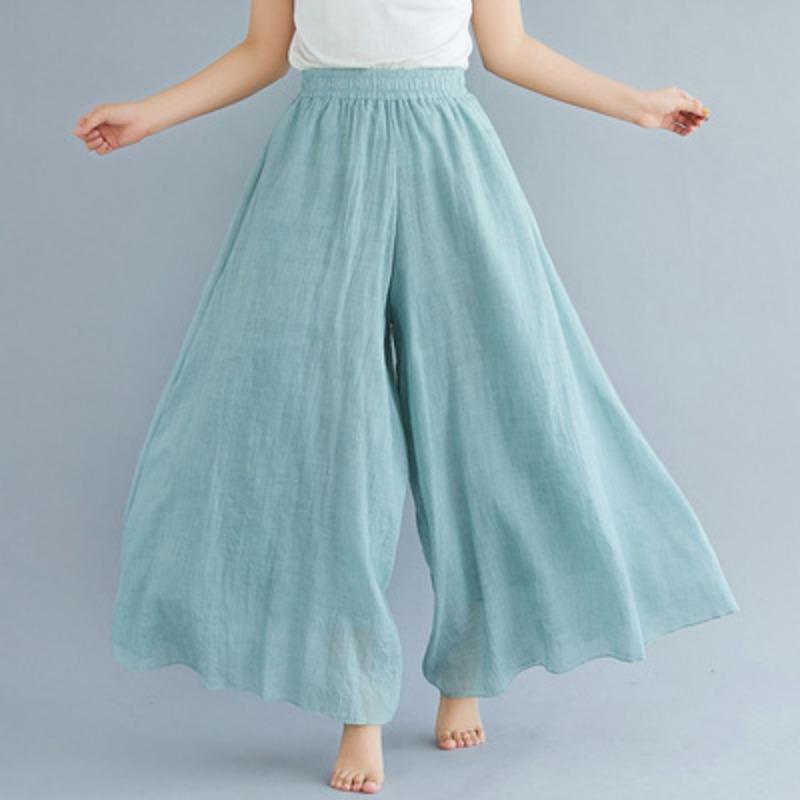 Summer New Large Size Cotton and Linen Casual Wide Leg Pants Women Elastic Waist Solid Vintage Loose Trousers Women Elegant Slim Fit Baggy Pants 26494