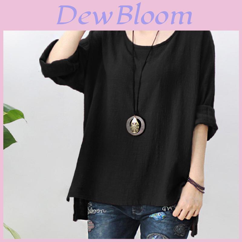 Camicia Casual Vintage da Donna in Cotone e Lino Larga a Maniche Lunghe per uno Stile Senza Sforzo