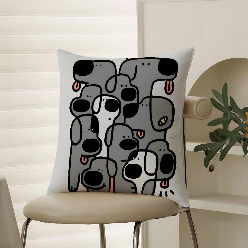 Abstract Funny Creative Dog Cartoon Pillow Case Comfort Sofa Bed Silky Elegant Invisible Zipper Decorative Cushion Cover