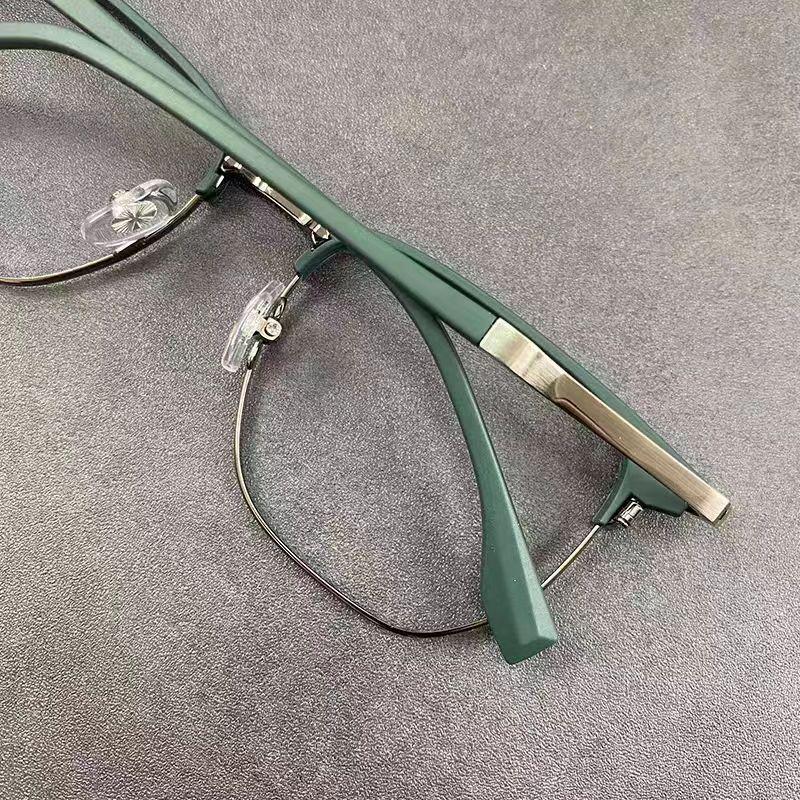 Men's Half-Rim Myopia Glasses: Anti-Blue Light, Prescription-Ready, High-End Geek Chic