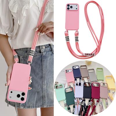 Husă Crossbody cu Șnur 2 Frânghii din Silicon Lichid Pentru iPhone 17 Air 17 16 15 14 13 12 11 Pro Max X XR Max 7 8 Plus Samsung S25 S24 23 Ultra Plus