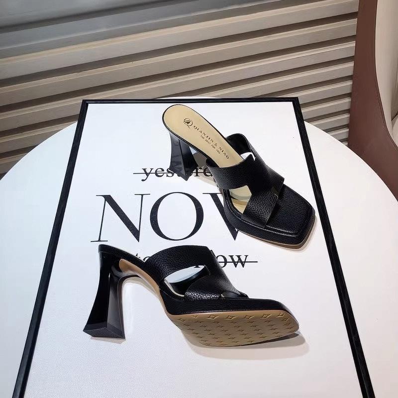 Classic and Elegant High Heel Slippers for Women 2024New Leather Slippers High Heels Hot Selling Summer Casual High Heel Sandals